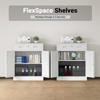 CJF Metal Storage Cabinet, Locking Storage Cabinet with 1 Drawer and Adjustable Shelf, 36" H x 28" W x 16" D White Metal Cabinets for Office, Home, Garage