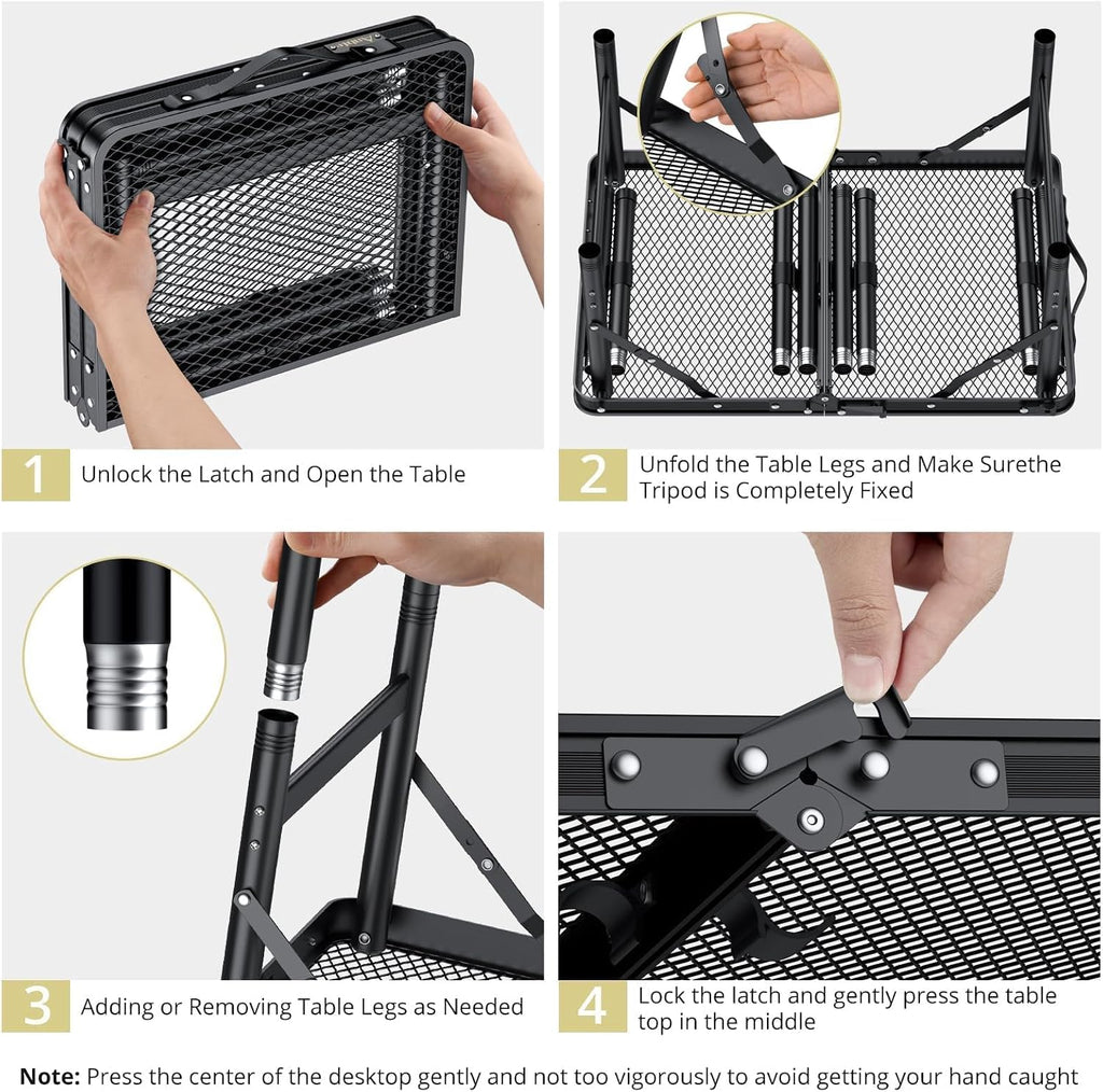 Anbte 2ft Folding Camping Grill Table Max 29.5", 3 Adjustable Height, Black | Heat-Resistant Mesh Tabletop, Waterproof, Portable Metal Grill Table, Lightweight, For Camp Cooking BBQ Outdoor, 23" X 16"