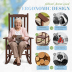 Flamaker Acacia Wood Outdoor Rocking Chairs Set of 2 (Brown) | High Back and Widen Armrest Rocking Chair Outdoor, Solid Rocking Chairs for Lawn, Garden, Backyard