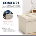 Ornavo Home Small Storage Ottoman Foldable Collapsible Rectangle Linen Ottoman Foot Rest Stool Seat, for Living Room, Bedroom, Home Office, Dorm - 12 x 16 x 12, Beige