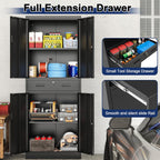 BESFUR Metal Storage Cabinet with a Drawer 4 Doors and 2 Adjustable Shelves Garage Storage Cabinet with Lock 71" Office Storage Cabinets Locking Cabinets for Garage Office Shop Home (Black)