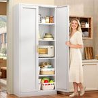 71” Tall Kitchen Pantry Cabinet, Metal Storage Cabinet with 2 Doors and 4 Adjustable Shelves for Kitchen, Living Room, Laundry Room