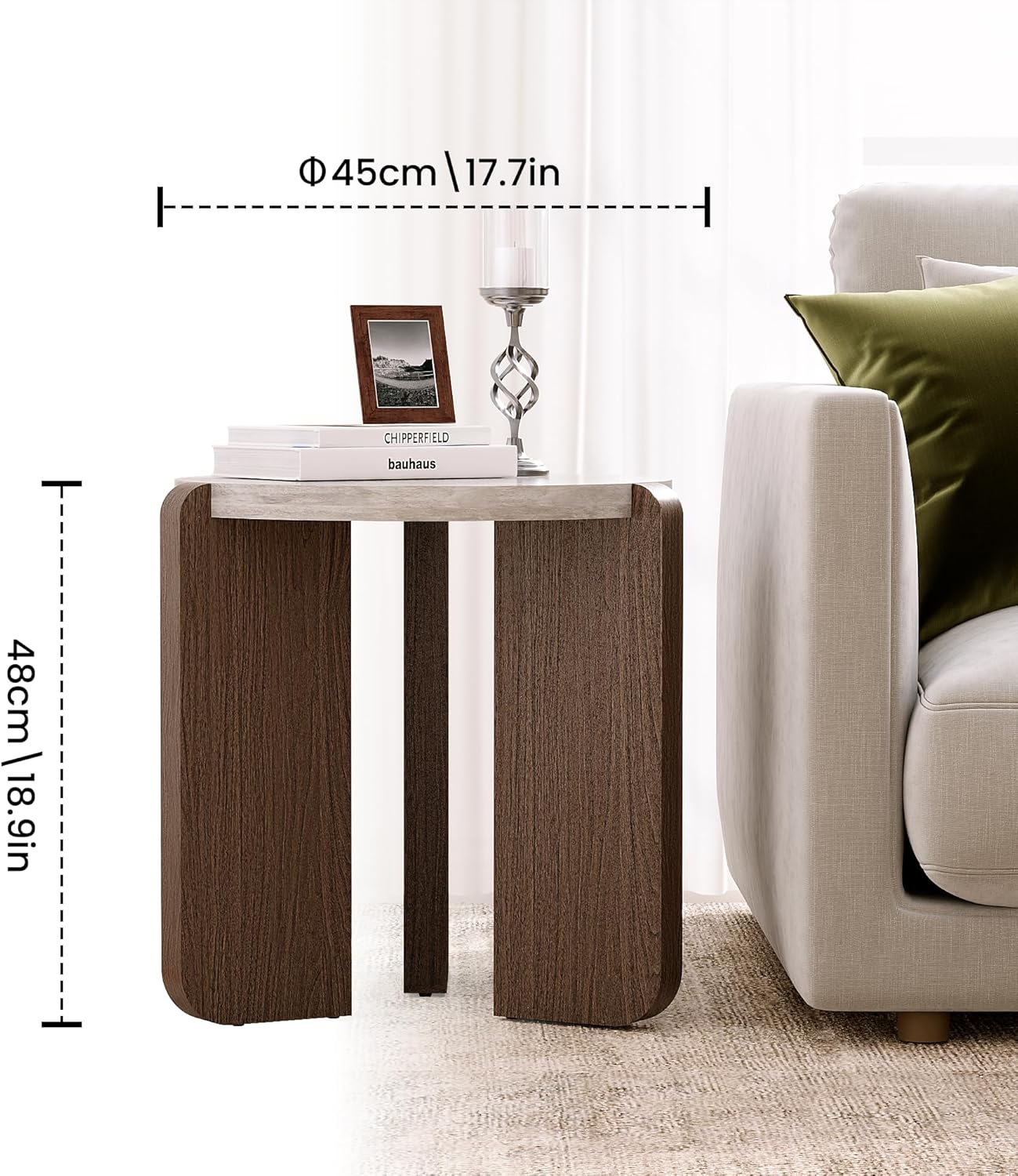 SUNBURY Side Table, Small Round End Table with 3 Legs, Nightstand for Small Spaces, Accent Table with Faux Marble Tabletopn for Living Room, Bedroom