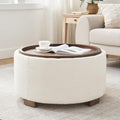 Zihanhome 30 Inch Round Storage Ottoman, Ottoman Coffee Table with Lift Off Lid, Boucle Modern Ottomans with Storage for Living Room, Bedroom, Apartments (Beige)