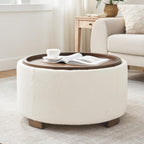 Zihanhome 30 Inch Round Storage Ottoman, Ottoman Coffee Table with Lift Off Lid, Boucle Modern Ottomans with Storage for Living Room, Bedroom, Apartments (Beige)