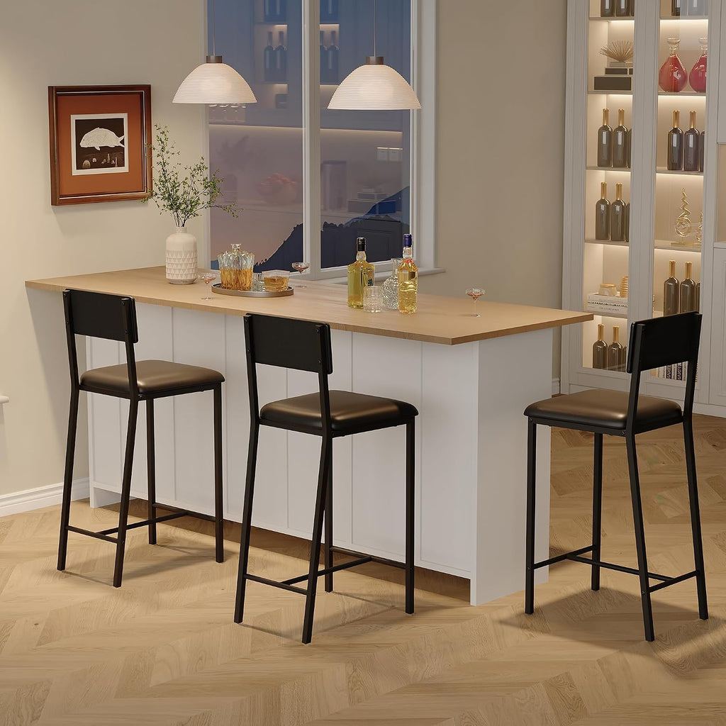 IDEALHOUSE Dining Chairs Set of 2 Upholstered PU Dining Chairs Curved Backrest, Modern Dining Room Chairs Kitchen Chairs with 26IN Metal Legs and Sturdy H-Frame for Home, Bar 330lbs Capacity