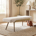 CIMOTA Mid-Century Modern Upholstered Bench, Upholstered Boucle Ottoman Bench with Solid Wood Trim and Bronze Metal Legs, 49.5" Accent Bench for Bedroom, Entryway, Living Room, End of Bed, Beige