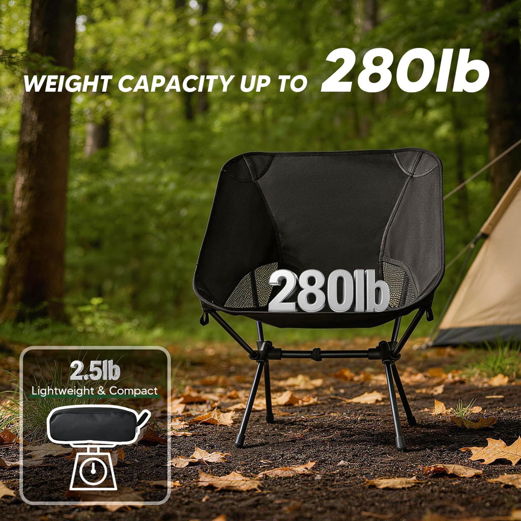 Lightweight Portable Camping Chair - Folding Backpacking Hiking Chair with Carry Bag for Outdoor Travel, Beach, Picnic, Festival (Black)