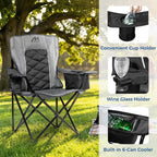 Oversized Padded Camping Chair, Heavy Duty Steel Frame, 450 lb Capacity, Folding Camp Chair with 6-Can Cooler, Carry Bag for Outdoor Camping, Beach, Hiking(Gray & Black)