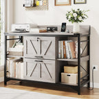 44" File Cabinet, Lateral Filing Cabinet for Home Office with 2 Drawers, Office Storage Cabinet with Lock and Key, Wooden Printer Stand with 4 Storage Shelves and Power Outlets, Office Furniture, Grey