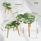 BAMEOS Monstera Leaf Nesting Tables Set of 2, Small Side Tables f Set with Leaf Vein Pattern, Modern Wooden CoffeeTables for Living Room Bedroom Apartment Balcony Yard