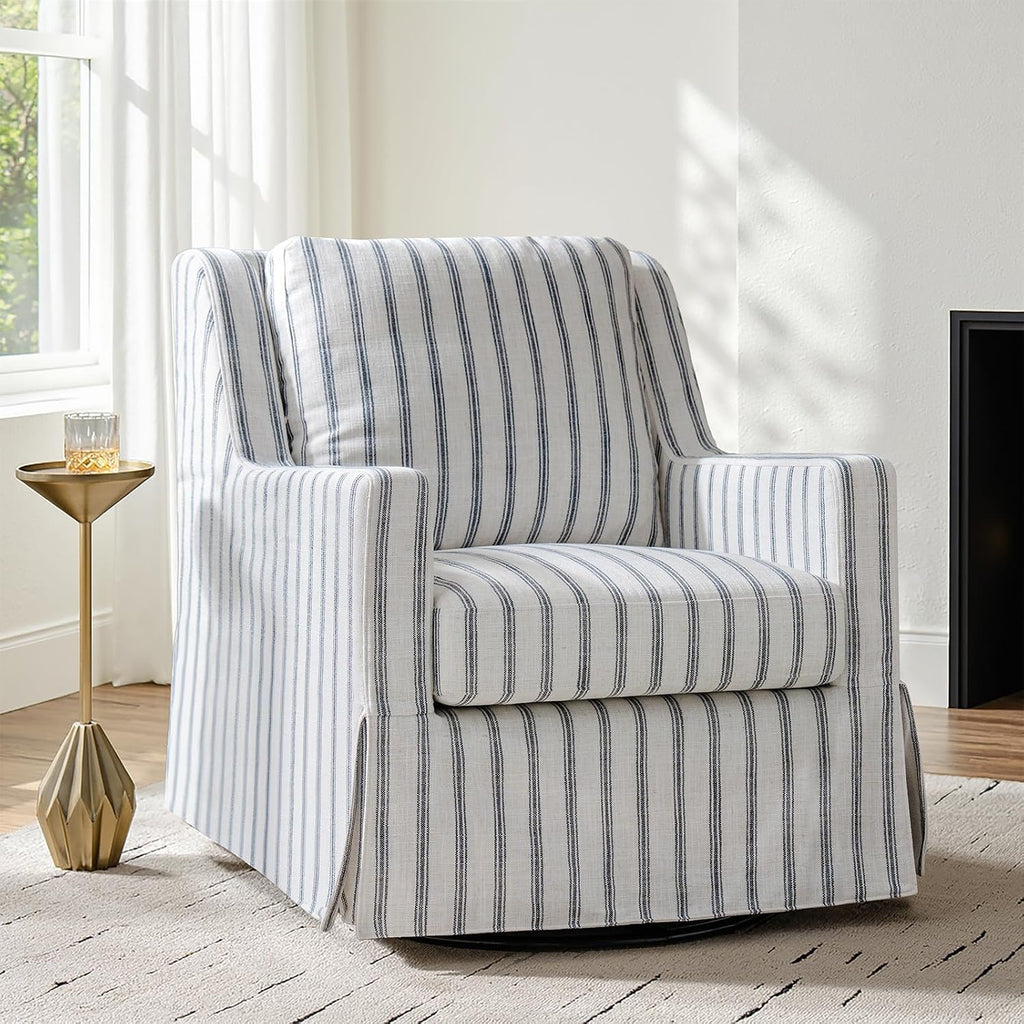 HULALA HOME Farmhouse Swivel Rocker Chair with Washable Slipcover, Navy