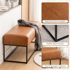 Leather Entryway Bench, Modern Long Faux Leather Ottoman Bench Seat with Metal Frame, 47'' Upholstered Bedroom Bench for Living Room Entryway Window, Vintage Brown