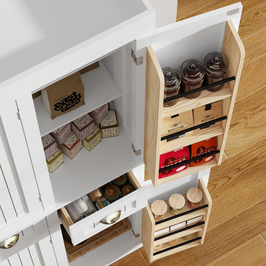 71" Tall Kitchen Cabinet Pantry Storage,Modern Kitchen Hutch Cabinet with Doors and Adjustable Shelves,Large Freestanding Food Pantry with 2 Drawer for Dining Room, Living Room, Hallway,White
