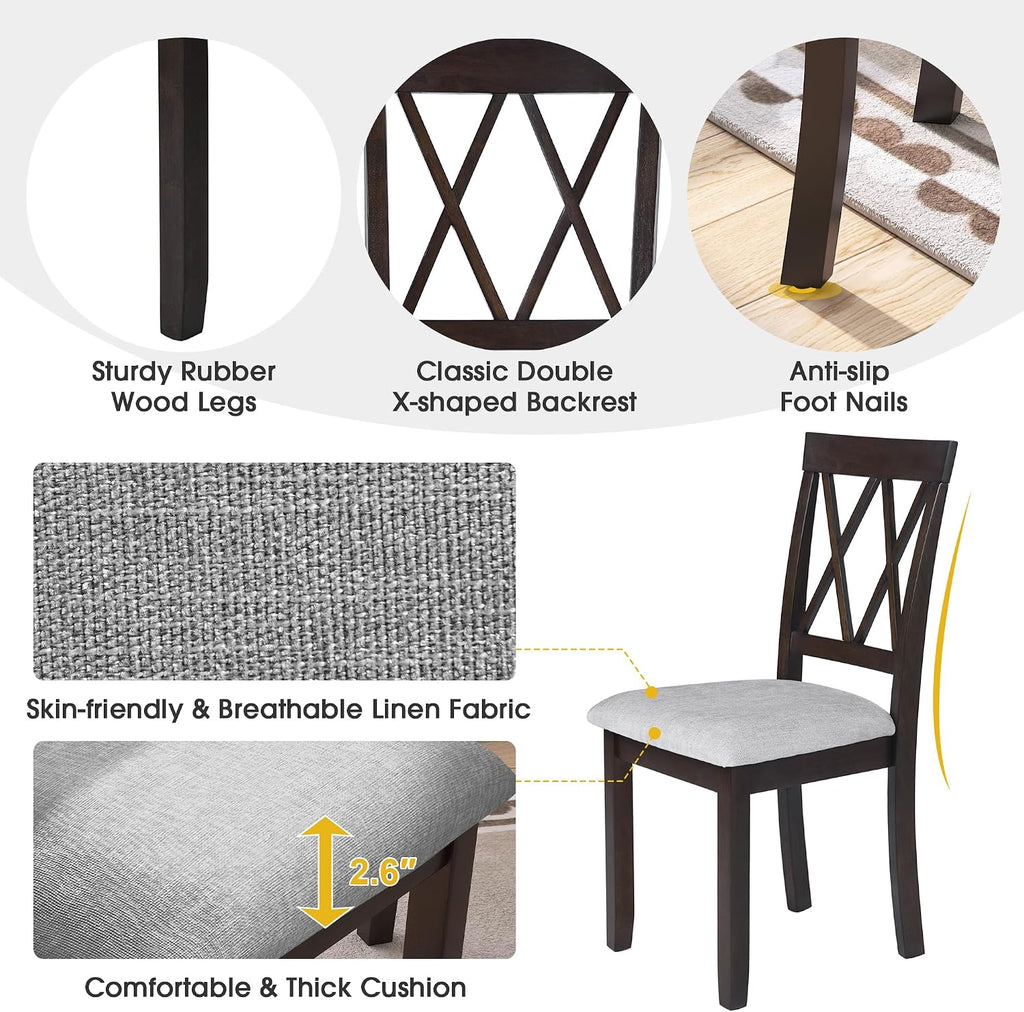 5 Piece Kitchen Dining Set with Drop Leaf, Dining Table and 4 Dining Upholstered Chairs, Dining Room Set for Small Places, Espresso