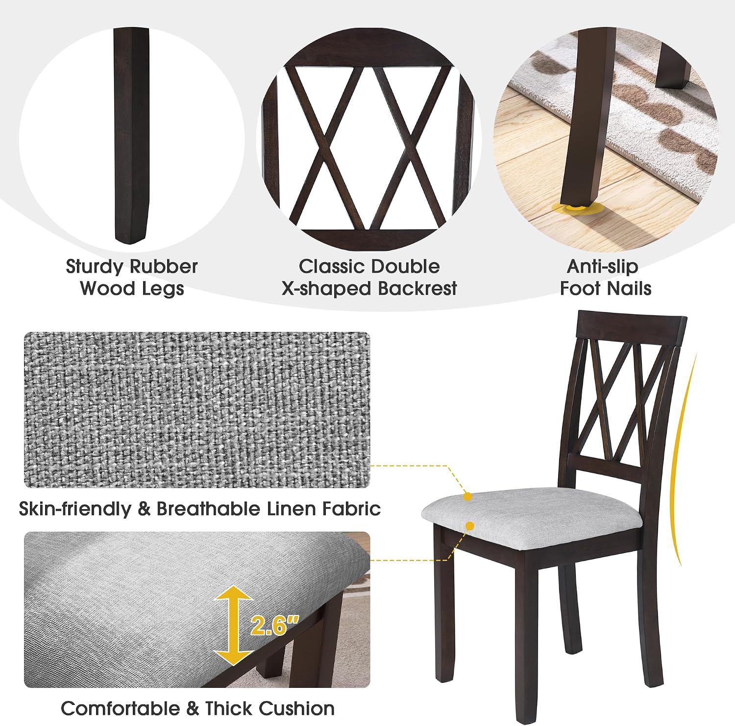 5 Piece Kitchen Dining Set with Drop Leaf, Dining Table and 4 Dining Upholstered Chairs, Dining Room Set for Small Places, Espresso