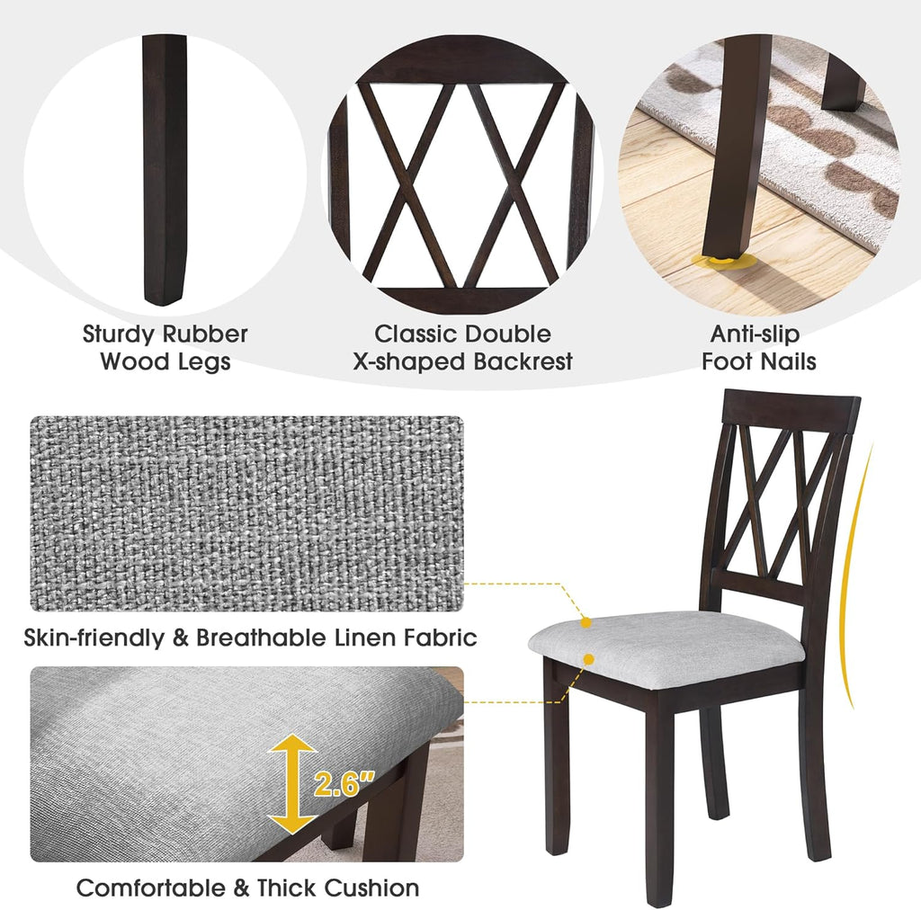 Merax Farmhouse Wooden Dining Set of 3, 45.6 inch Extendable Kitchen Table with Drop Leaf, 2 Chairs with Backrest for Small Space, Easy Assemble Espresso