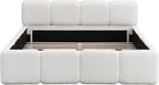 Christopher Knight Home Hazel Queen Size Platform Bed, Boucle Thick Headboard and Footboard, Upholstery Grounded Beds, Block Style, Wood Slat Panel Support, No Spring Box Needed, Easy Assembly, White