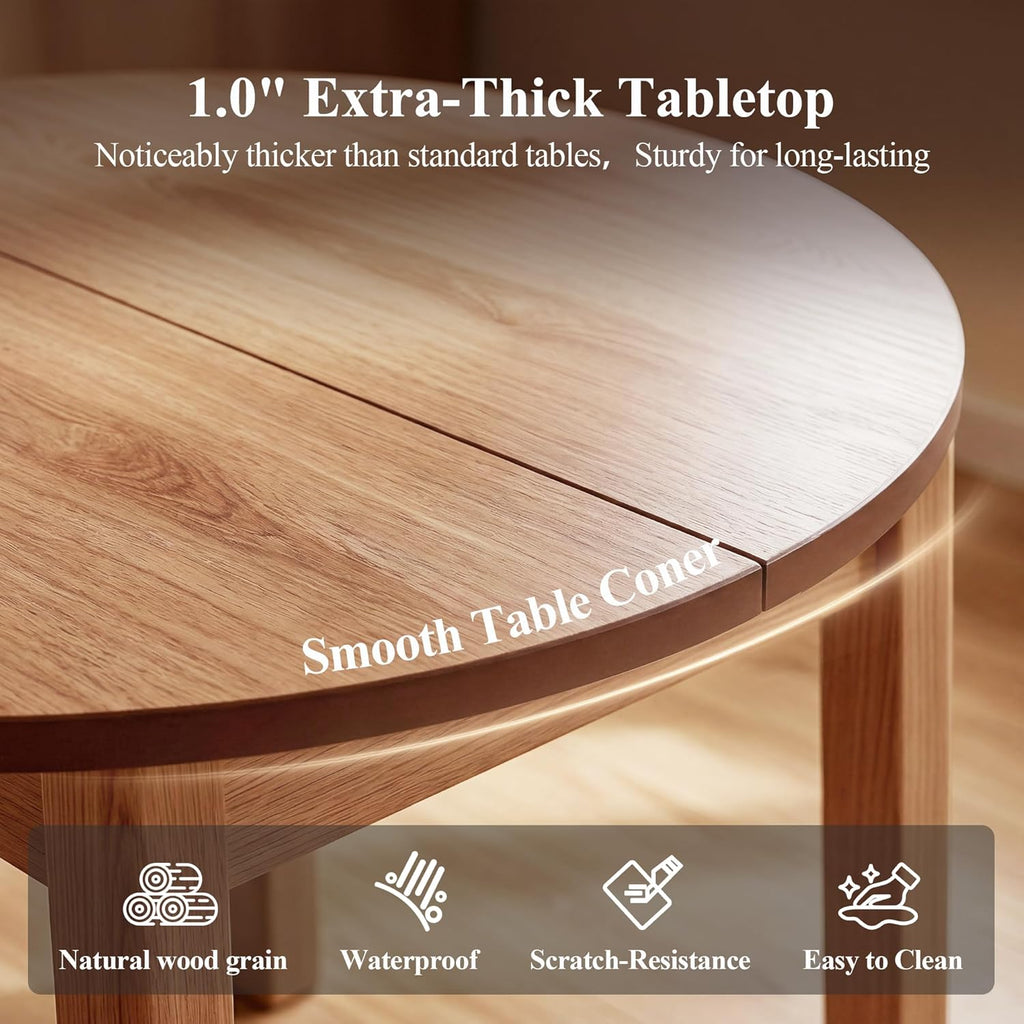 HNY Extendable Dining Table Round to Oval for 4-8, 42"-77" Oak Veneer Kitchen Table with Sturdy Legs, Modern Farmhouse Expandable Dining Room Table for Family Gatherings & Small Apartments, Natural