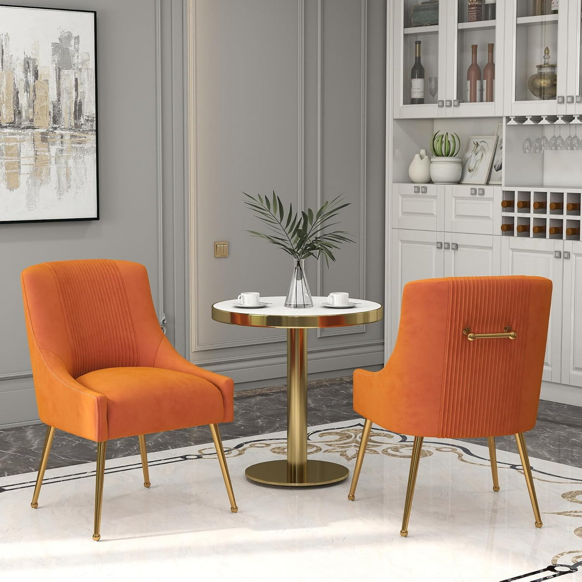 Dining Chairs,Modern Living Room Chairs, Velvet Upholstered Dining Room Chairs with Gold Legs,Tufted Accent Chair Set of 4 for Reception Room Bedroom Study Room(Orange)