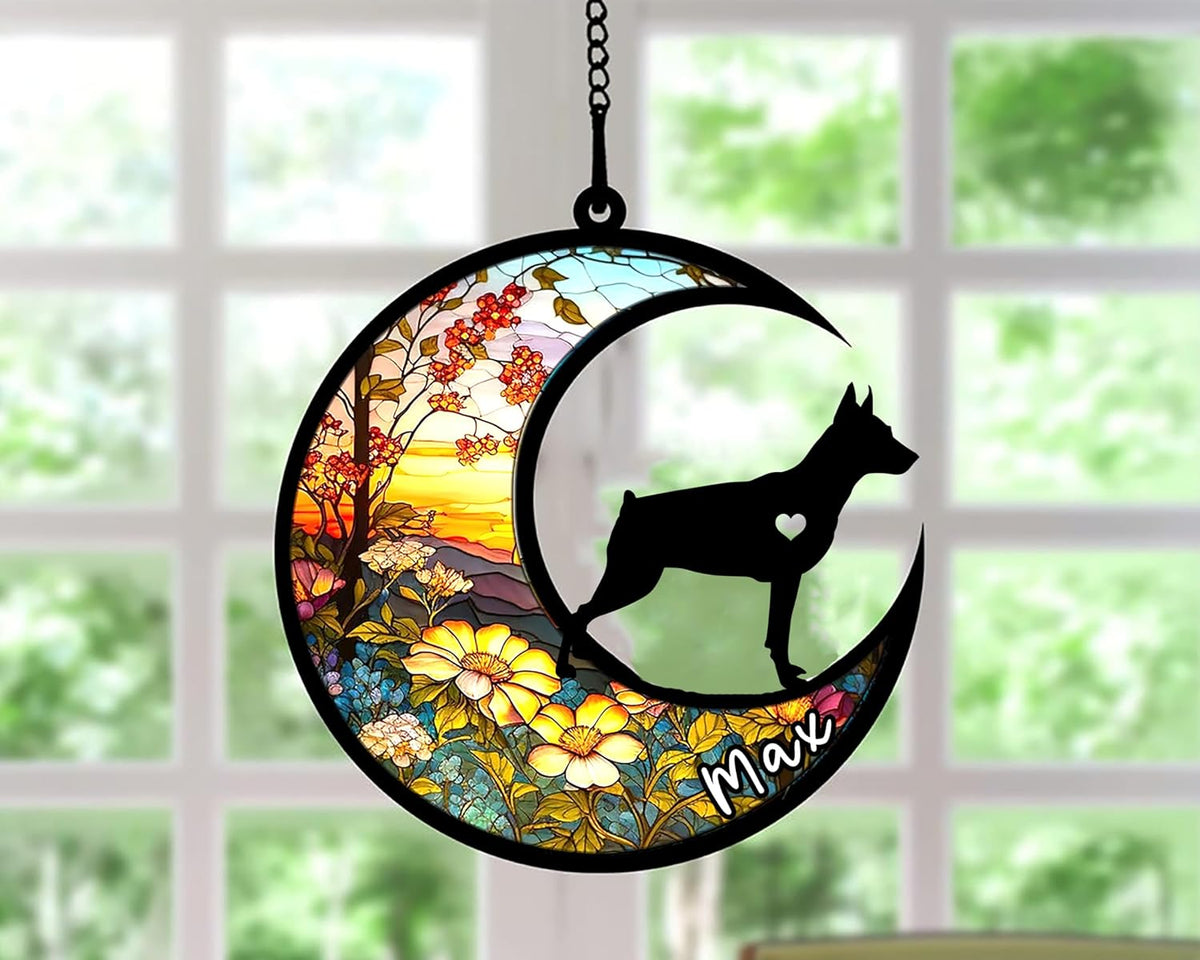 Personalized Dog Memorial, Custom Name Miniature Pinscher Dog Christmas Ornament with Name, Custom Breeds, Pet Loss Light Catcher, Gifts for Lovers Loss of Pet Sympathy on Mothers Day Christmas