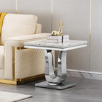 Faux Marble End Table, Modern Rectangular Conner Table with Faux Marble Top U Shape Stainless Steel Base for Bedroom Home Office