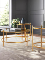 GTU Furniture Casual Glass Square 3-Piece Coffee Table Set, Cocktail Table with 2 Matching End Tables, Gold Finish for Living Room