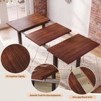 HUAHUU 7-Piece Dining Table Set for 6, 63" Extendable Kitchen Table with Curved Backrest Chairs, Dining Room Table with Solid Metal Frame & MDF Board, Easy Assembly, Walnut