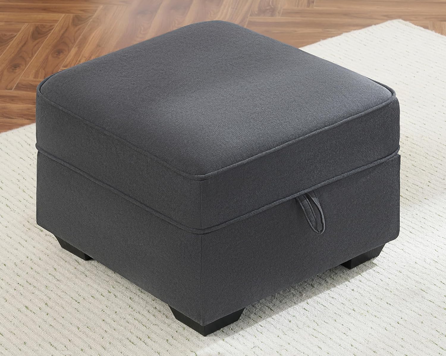AMERLIFE Upholstered Storage Ottoman Footrest, Charcoal Grey | Storage Ottoman Footrest, Hidden Storage Compartment, Soft Upholstered Comfort