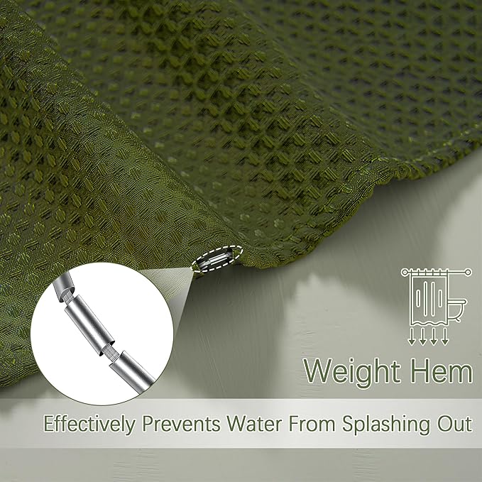 Stall Shower Curtain 36 x 72 Inches, Heavy Duty Fabric Hotel Quality Waffle Textured 256GSM Army Green Shower Curtain