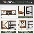 WLIVE Industrial TV Stand for Up to 65 inch TV, Heavy-Duty Metal Frame Entertainment Center with Adjustable Shelves & Cable Management, Media TV Console for Living Room Bedroom, Rustic Brown