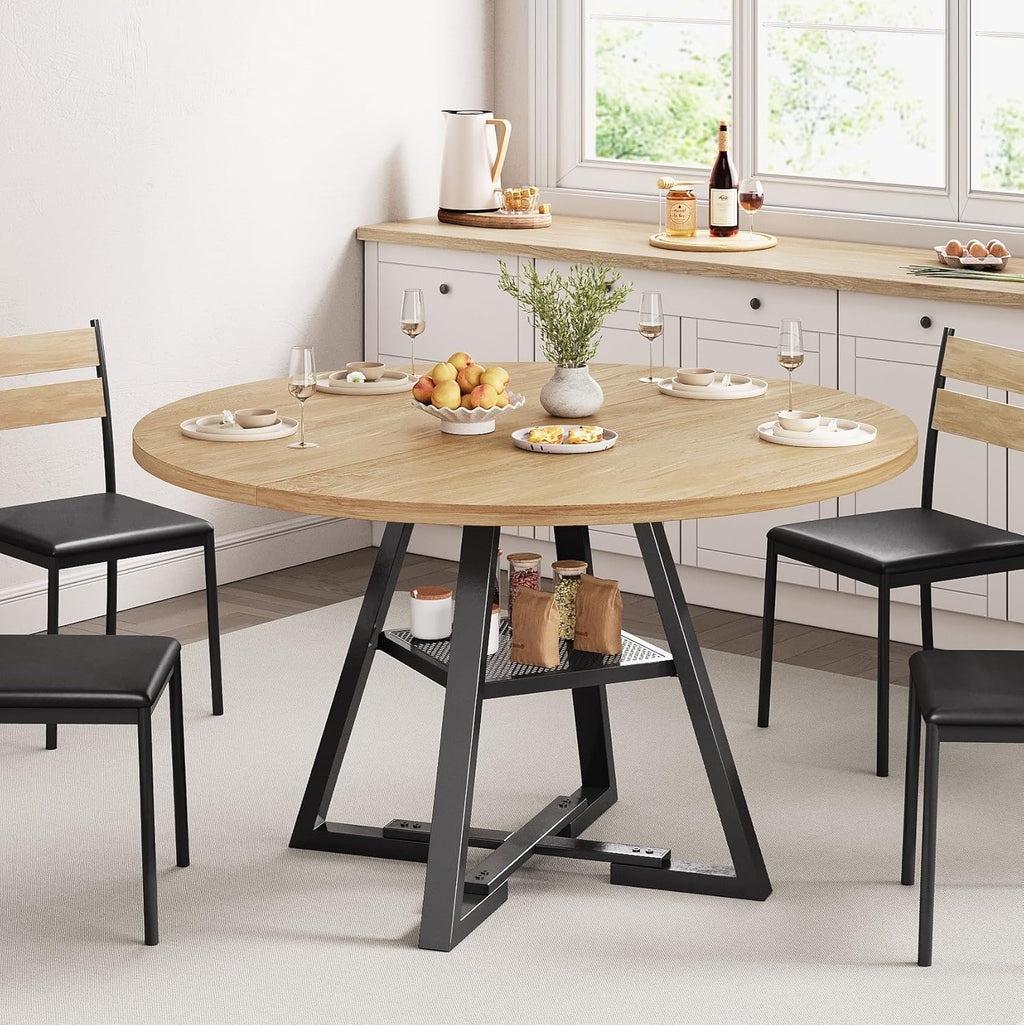 Jocoevol 47'' Round Dining Table for 4,Kitchen Dining Room Circle Dinner Pedestal Table,Space Saving Wood Kitchen & Dining Room Furniture (Natual Wood, 47In)