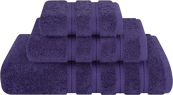 American Soft Linen Premium 3 Piece Towel Set, 1 Bath Towel 1 Hand Towel 1 Washcloth, 600 GSM 100% Cotton Turkish Towels for Bathroom, Purple Towel Set