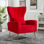 ZJhome Button-Tufted Velvet Accent Chairs Set of 2, WingBack Living Room Chairs Armchair with Lumbar Pillow, Bedroom Chairs Vanity Arm Chair with Golden Legs, Red