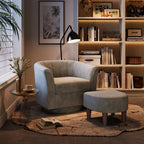 LINSY Large Swivel Accent Chair with Ottoman, Velvet Barrel Chair with Footrest, Modern Upholstered Comfy Reading Chair Armchair for Living Room, Bedroom, Study Room, Office, Grey