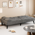 64" Futon Sofa Bed, Convertible Loveseat with 2 Cup Holders, Small Couch with 3 Adjustable Angles & Armrests, Sleeper Sofa for Small Space, Dark Grey