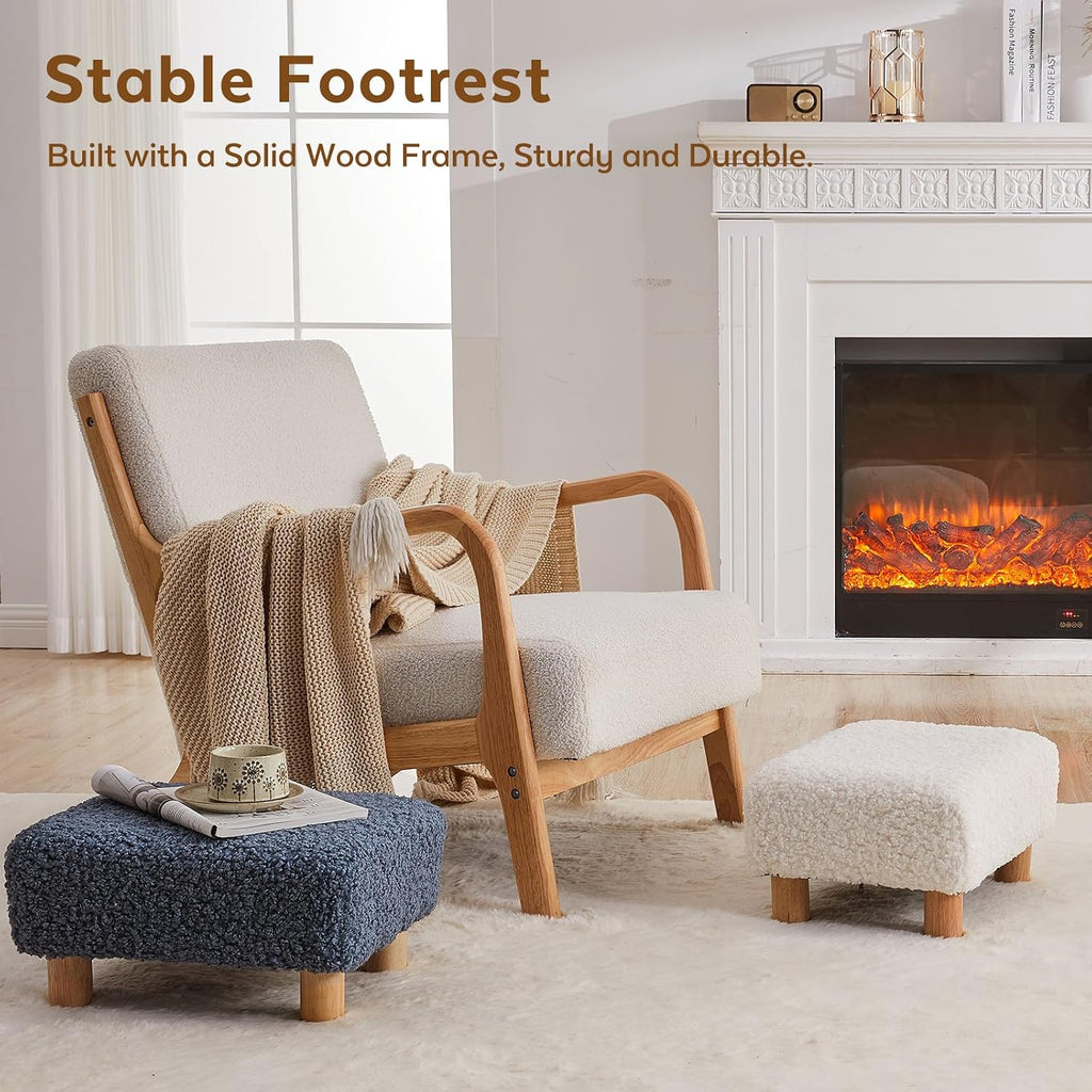 Small Foot Stool Ottoman, Sherpa Footstool Ottoman Foot Rest for Couch, Rectangle Footstools and Ottomans Small for Living Room, Entryway and Bedroom (Navy Blue)