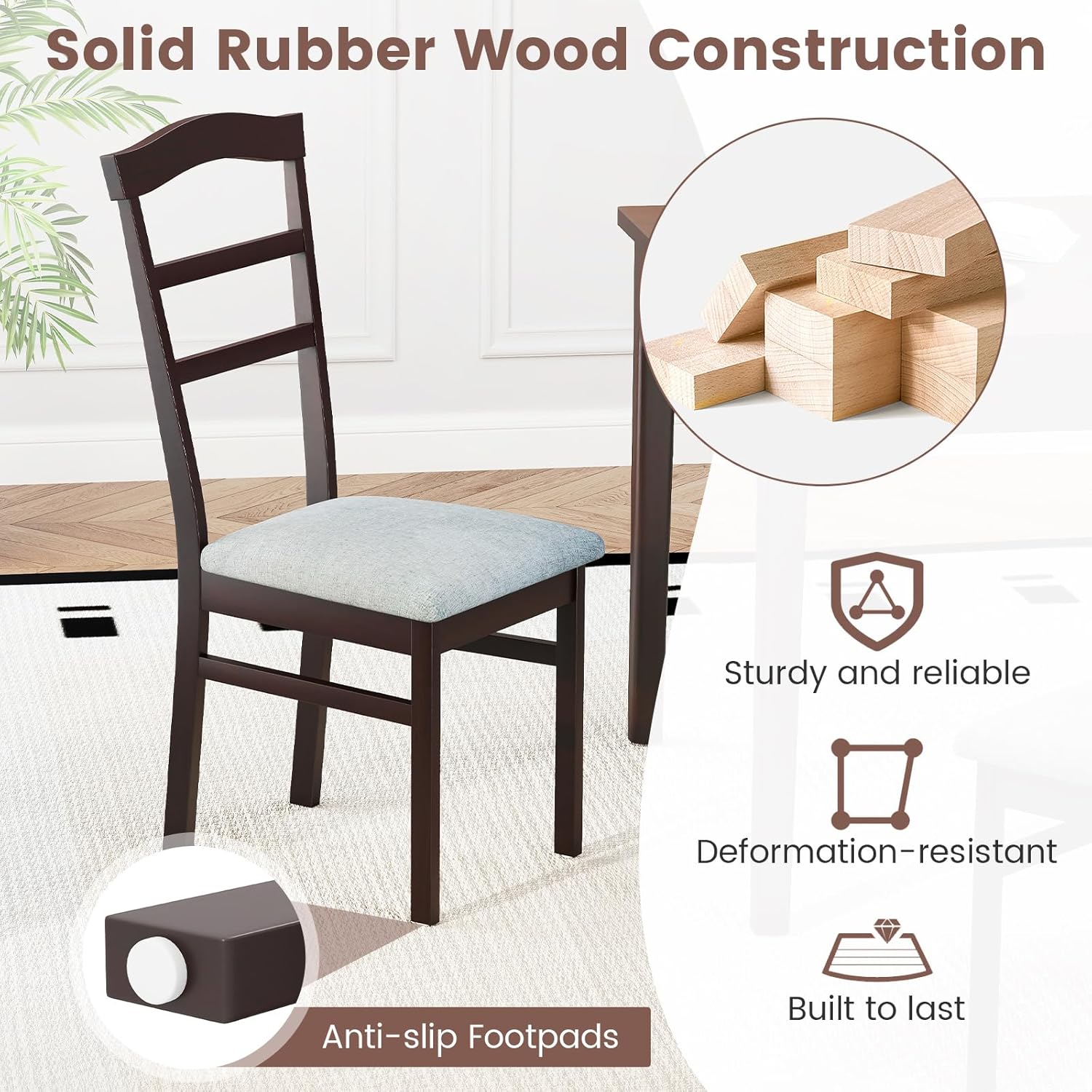 Giantex Wooden Dining Chairs Set of 4, Upholstered Kitchen Chair w/Rubber Wood Frame, Linen Fabric Padded Seat, High Curved Back, Farmhouse Accent Side Chairs for Dining Room Living Room