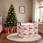 Rectangular Christmas Basket Waterproof Storage Bin for Bedroom Collapsible Bin Books Box Basket Room Decor(Pink Christmas)
