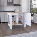 Kitchen Island, Single Door Cabinet, Shelf White/Macadamia | Includes two internal storage shelves for organized kitchen essentials