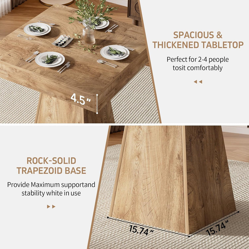 Square Dining Table, 31.5-inch Dinner Table for 2-4 People, Kitchen Table with Load-Bearing Trapezoidal Base, for Home, Dining Room, Small Space, Brown