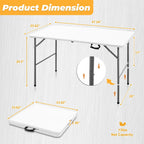4ft Portable Folding Table, Indoor Outdoor Plastic Dining Table w/Handle, Fold-in-Half Utility Foldable Table for Camping, Picnic and Party, White