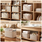 OIASKET 4Packs Natural Cotton Rope Storage Baskets for Organizing Toys, Clothes, Towels & Books, Soft Versatile Organizers for Shelves, Home Decorative Bins, 13''Lx9''Wx7.8''H, Brown