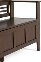 SIMPLIHOME Adams 48" Wide Solid Wood Storage Bench in Medium Brown