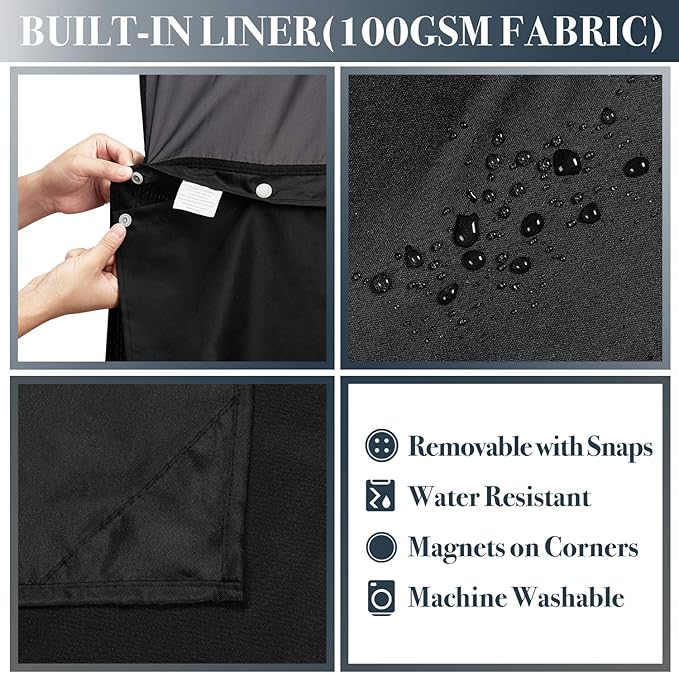 N&Y HOME Stall Waffle Weave Shower Curtain with Snap-in Fabric Liner & Hooks Set - 36" x 72" Small Shower Stall Size, Hotel Style & Mesh Top Window, Machine Washable - 36x72, Black