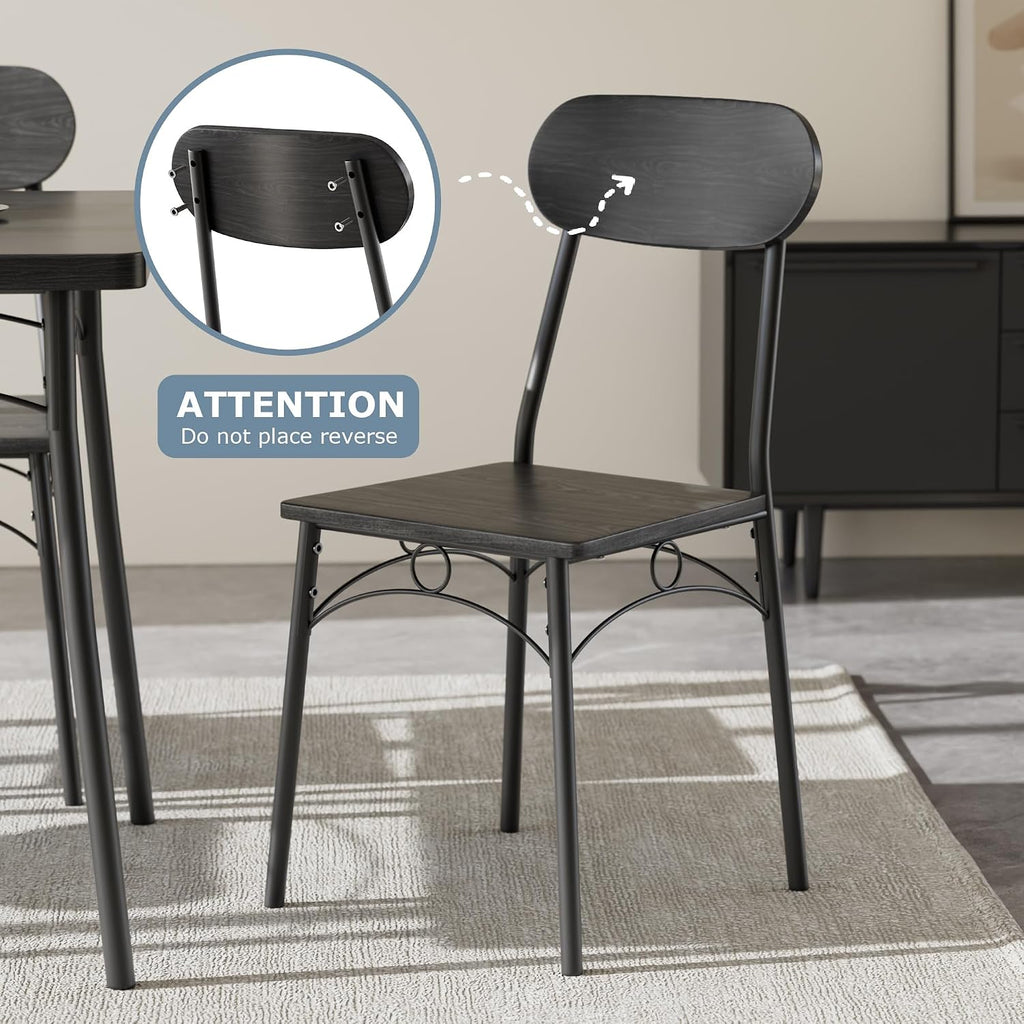 VECELO Dining Table Set for 4, 5-Piece Kitchen Table with 4 Chairs, MDF Board Tabletop with Metal Frame for Small Space, Compact Dinette, Breakfast Nook, Matte Black