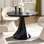 37" Round Modern Dining Table – Flower Shape Top, Twisted Pedestal Base, Black, Table Only for 2-4 People