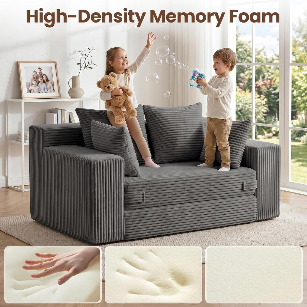 JUIKURY Floor Mini Couch 53 Inch, 3-in-1 Gray Couches Covertible Sofa Bed with 4 Pillows, Small Couches for Living Room, Bedroom, Small Space
