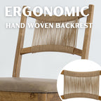 RIVOVA Wooden Dining Chairs Set of 4 PU Leather Upholstered Dining Room Chairs Kitchen Side Chair with Woven Seagrass Back Farmhouse Dinner Chair, Brown
