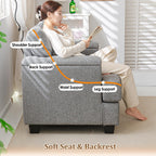 Oversized Accent Chair with Armrest Organizer,Comfy Living Room Chairs with Thick Cushion,Upholstered Armchair with Storage,Big Reading Chair,Sofa Chair for Bedroom,Linen,Dark Gray